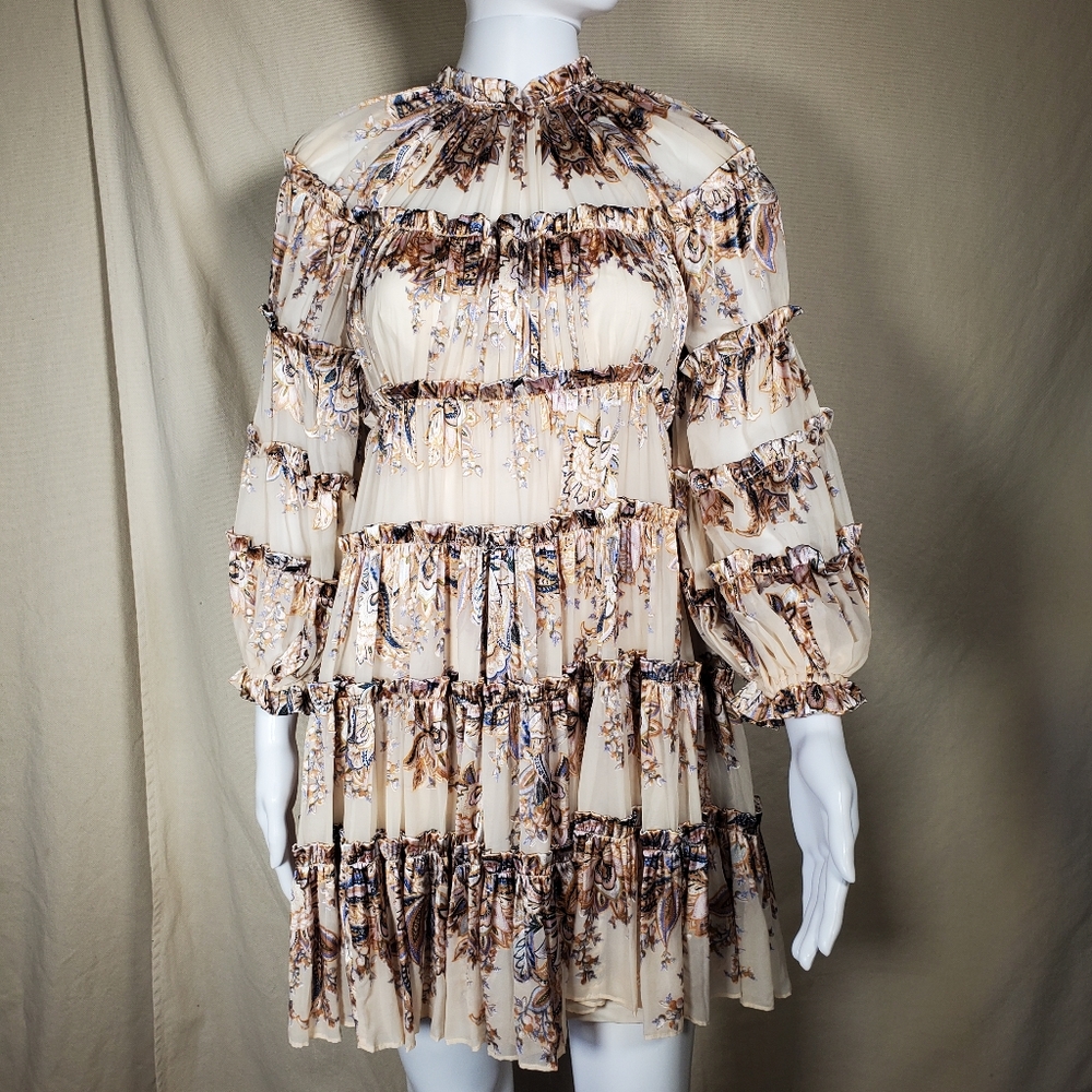 NEW Zimmermann dress silk floral cottage core tiered a line dress puffy sleeve